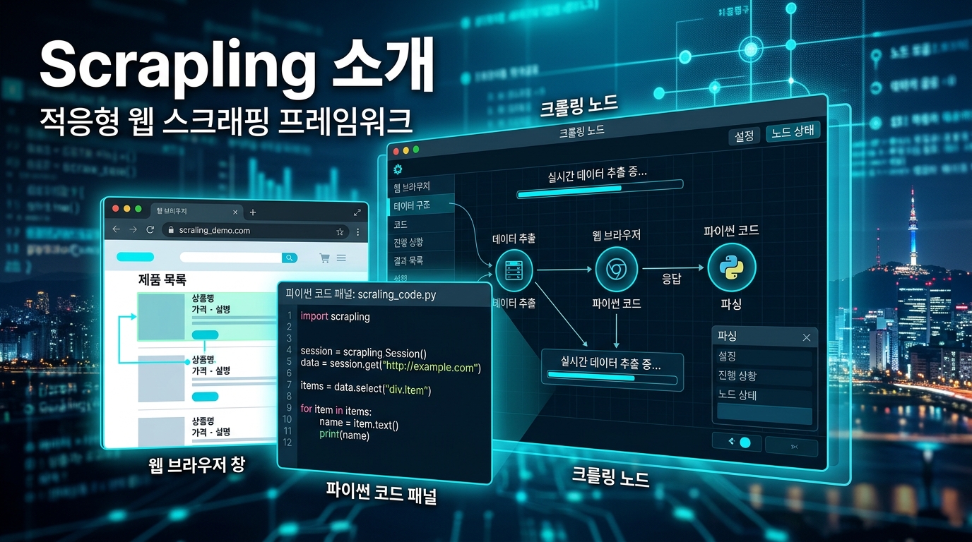 Scrapling 웹 스크래핑 프레임워크를 설명하는 커버 이미지