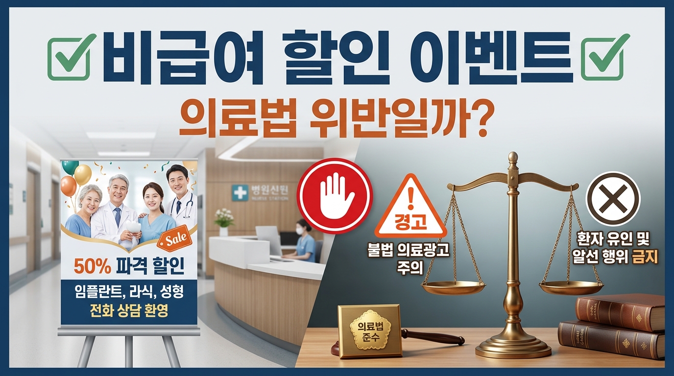 비급여 할인 이벤트가 의료법 위반인지 설명하는 커버 이미지