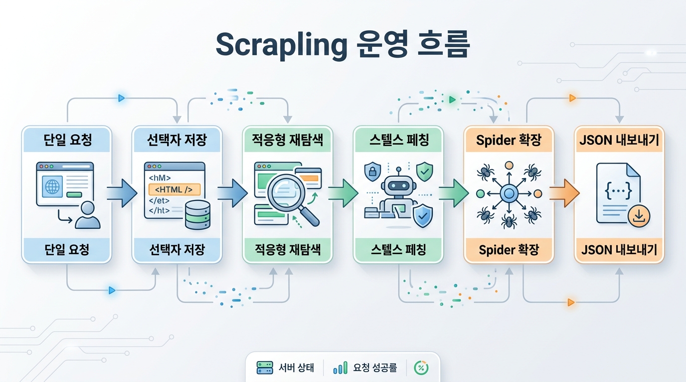 Scrapling으로 수집부터 크롤링까지 확장하는 운영 흐름도