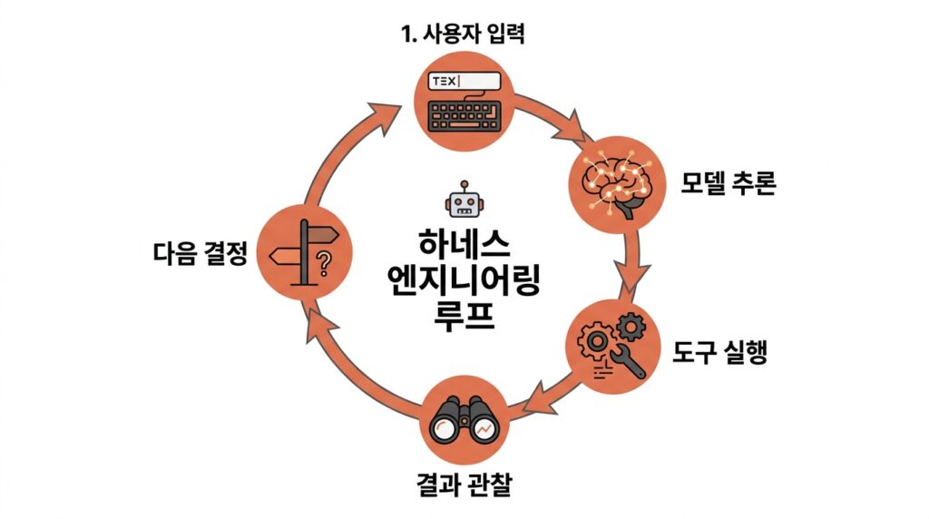 하네스 엔지니어링 Agentic Loop 순환 다이어그램