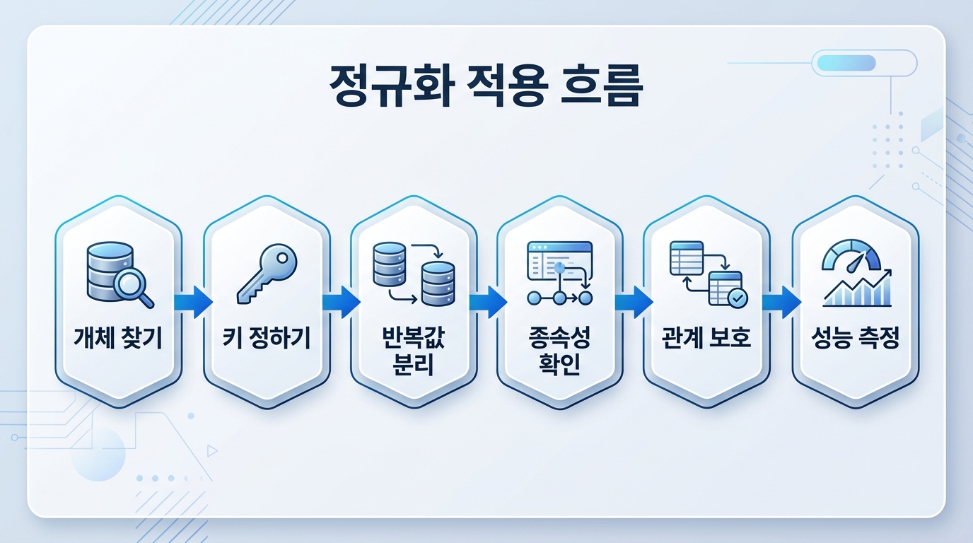 데이터베이스 정규화의 중요성을 반영한 설계 검토 흐름도