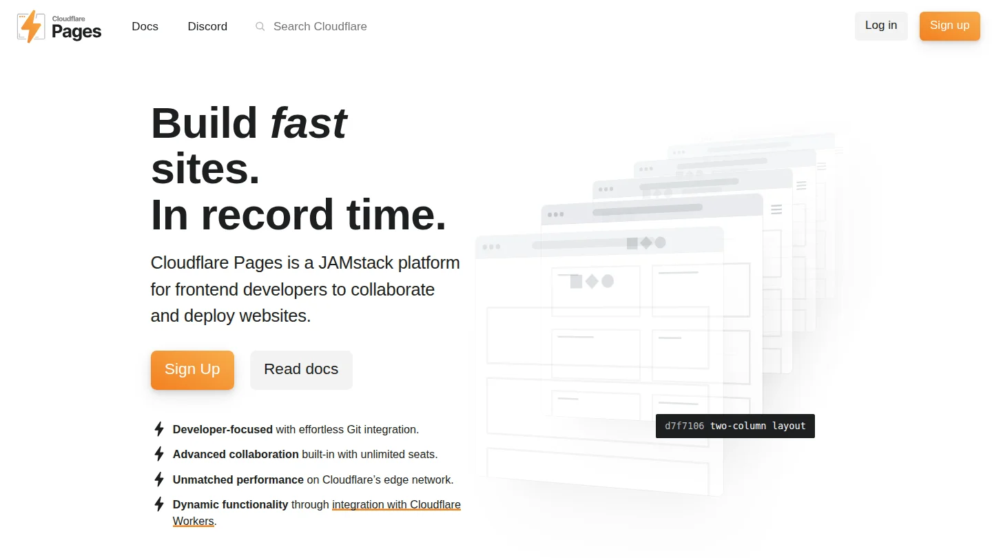 Cloudflare Pages 무료 호스팅 서비스 비교 공식 홈페이지 화면